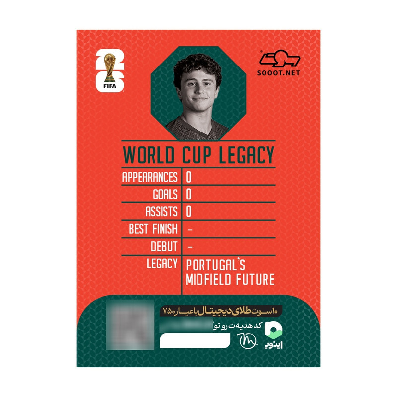 شمش طلای دیجیتال 18 عیار سوت مدل نوس NEVES طرح کارت فوتبالی جام جهانی 2026 کد SO10145026 - 2