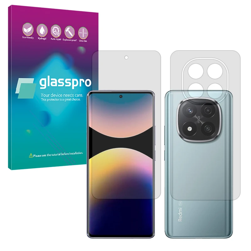 محافظ صفحه نمایش شفاف گلس پرو مدل Resistant مناسب برای گوشی موبایل شیائومی Redmi Note 14 Pro Plus 5G به همراه محافظ پشت گوشی