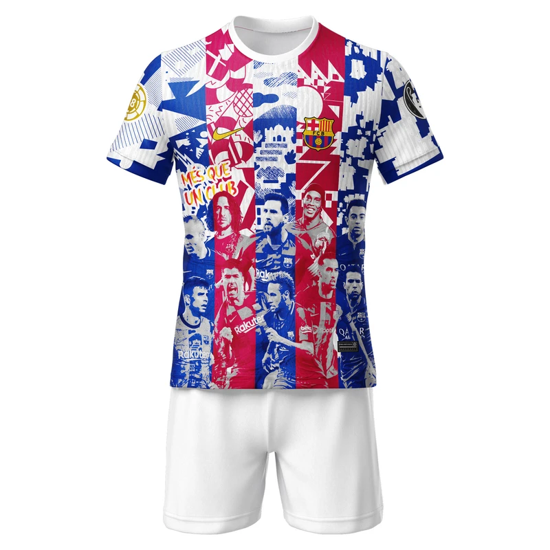 ست تی‌شرت و شلوارک ورزشی پسرانه مدل اسطوره های بارسلونا کد 512