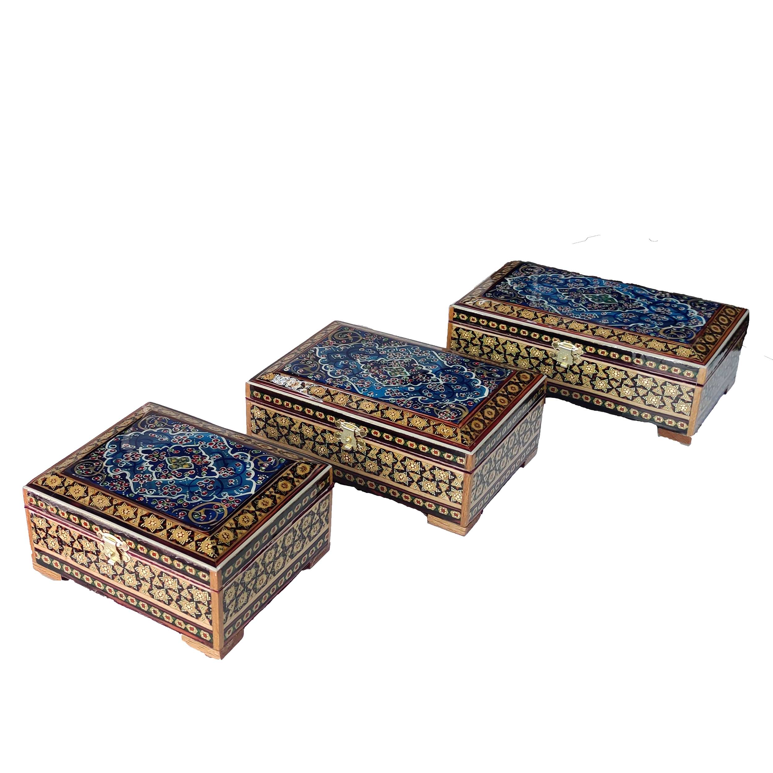 جعبه خاتم کاری طرح تذهیب مدل 10A3 مجموعه 3 عددی