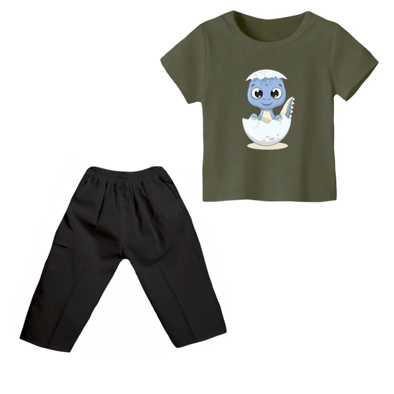 ست تی شرت و شلوارک پسرانه مدل دایناسور کد ۱۶