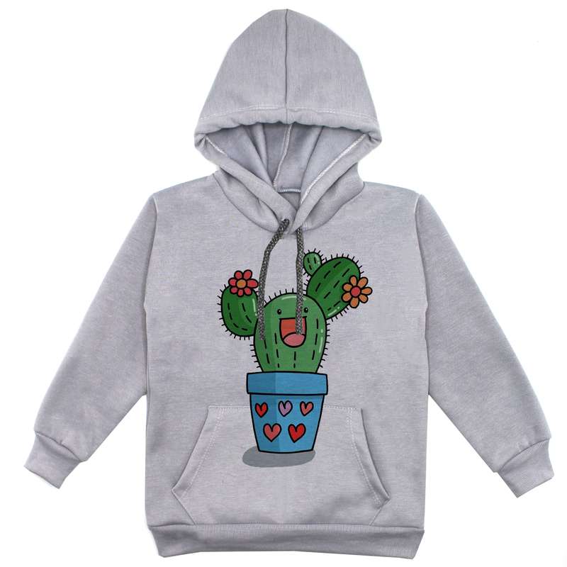 هودی دخترانه مدل کاکتوس F130 رنگ طوسی