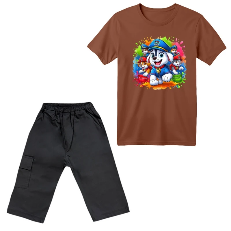 ست تی‌شرت آستین کوتاه و شلوارک پسرانه مدل سگ های نگهبان