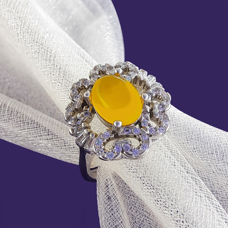 انگشتر نقره زنانه ملک زیور مدل عقیق شرف الشمس طرح گل کد 09