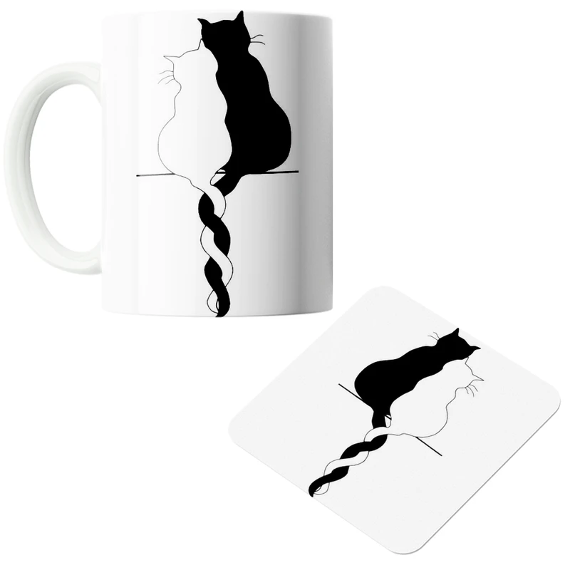 ماگ پاد افرین مدل گربه مینیمال به همراه زیر لیوانی کد 89