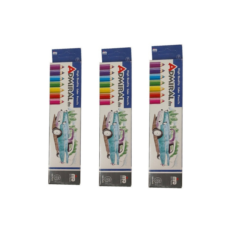 مداد رنگی 6 رنگ آدمیرال مدل Ogps بسته سه عددی