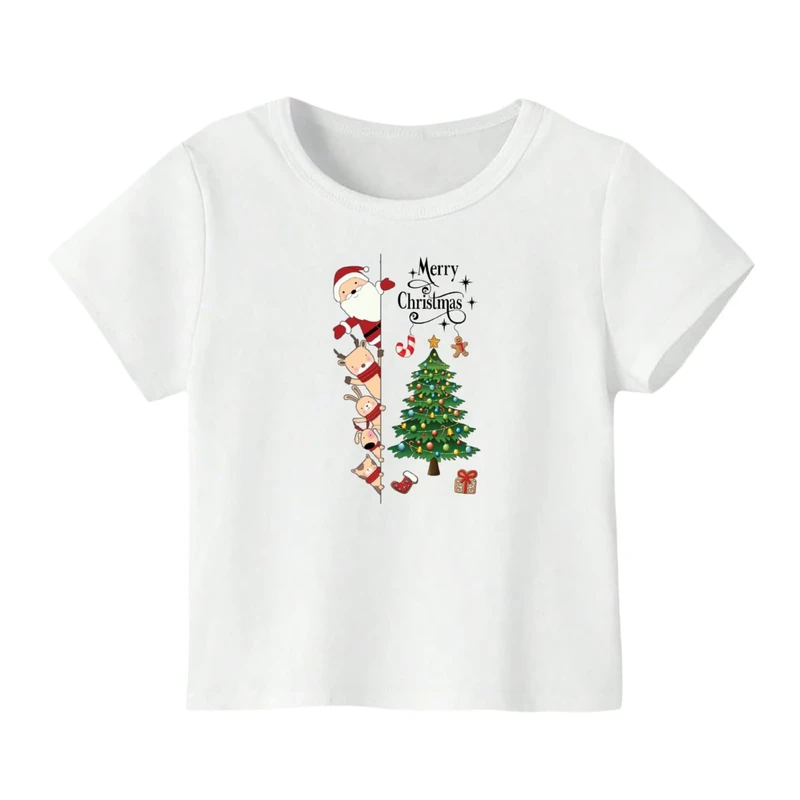 تی شرت آستین کوتاه بچگانه مدل بابانوئل و گوزن کریسمس کد 1