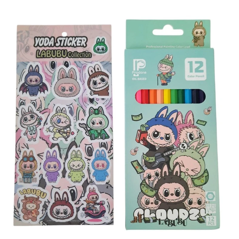 مداد رنگی 12 رنگ مدل پاستلی پردون طرح لبوبو کد mn563 به همراه برچسب بسته 2عددی