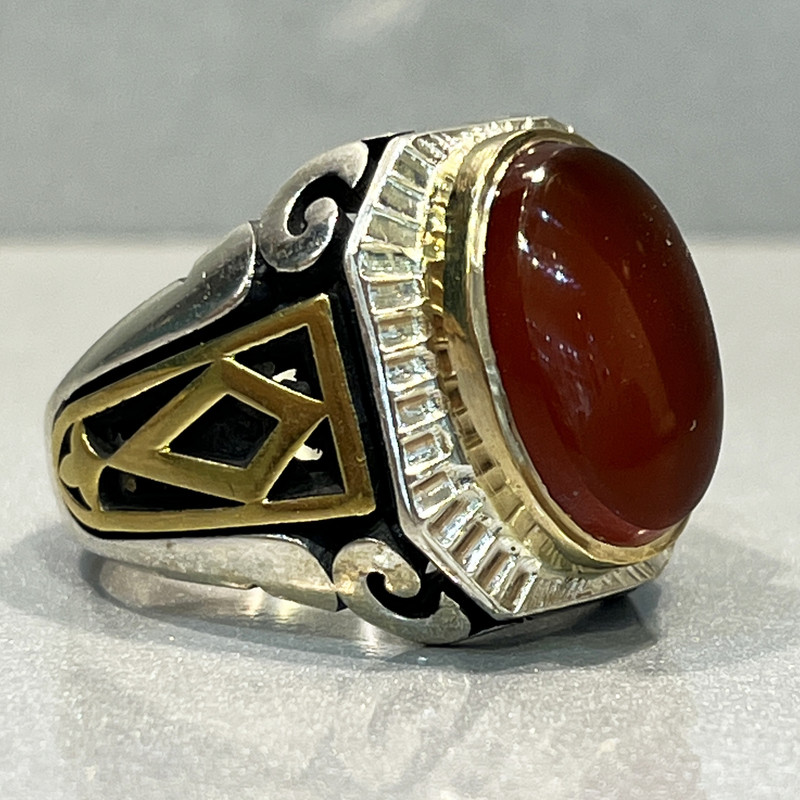 انگشتر نقره مردانه مدل برنجی عقیق یمنی 90-24