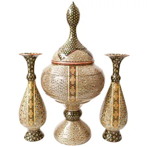 ست 3 تکه شکلات خوری و گلدان خاتم کاری مدل تمام خاتم کد HQ304730