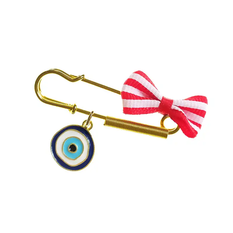 سنجاق سینه نوزادی مدل چشم نظر و پاپیون