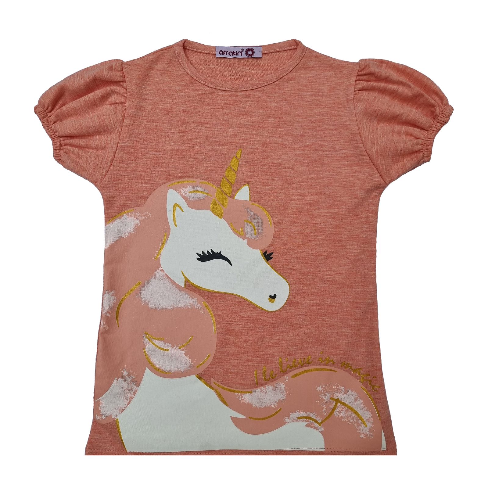 تی شرت دخترانه افراتین مدل اسب شاخ دار رنگ مرجانی -  - 1