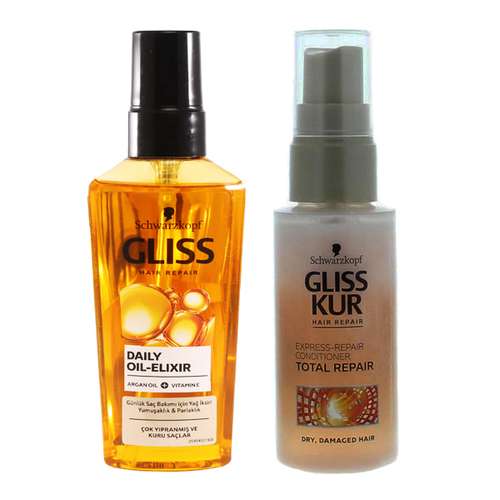 روغن مو گلیس مدل OIL ELIXER حجم 75 میلی لیتر به همراه اسپری مو گلیس مدل TOTAL REPAIR حجم 50 میلی لیتر