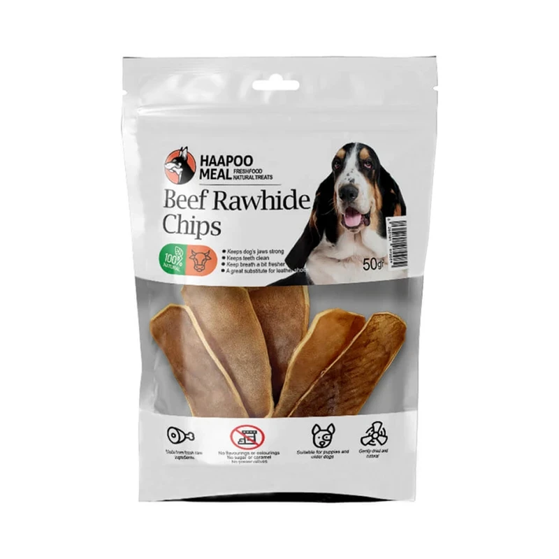 تشویقی سگ هاپومیل مدل چیپس پوست گاو خشک وزن 50 گرم
