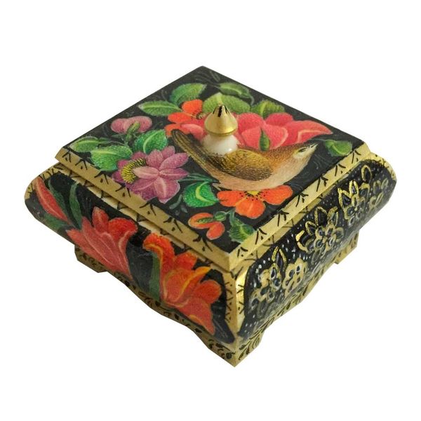 جعبه جواهرات استخوانی طرح گل و مرغ کد B 227