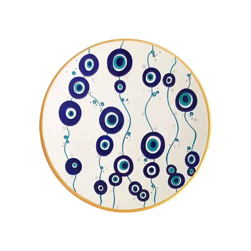 بشقاب دیوارکوب سفالی طرح چشم نظر کد D184 مجموعه 3 عددی