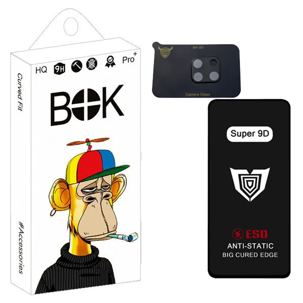 محافظ صفحه نمایش بوک مدل Super 9D مناسب برای گوشی موبایل شیائومی Redmi 10C به همراه محافظ لنز دوربین