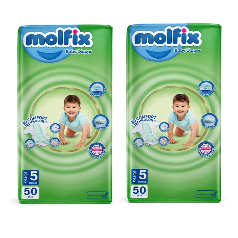 پوشک بچه مولفکیس مدل دوبل سایز 5 دو بسته 50 عددی 
