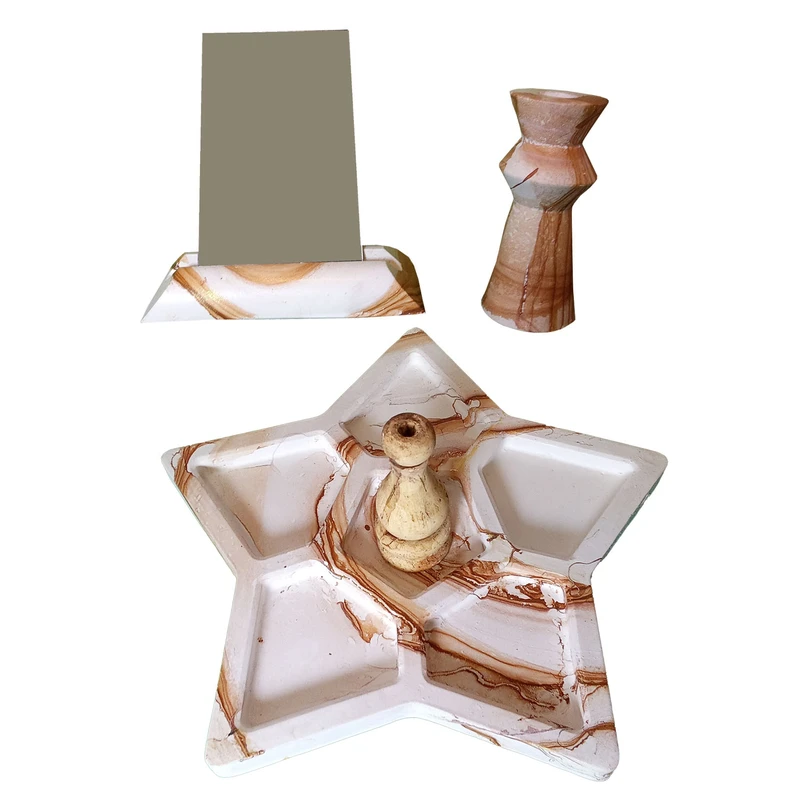مجموعه ظروف هفت سین 4 پارچه مدل   ماربل پتینه طرح ستاره کد 63050