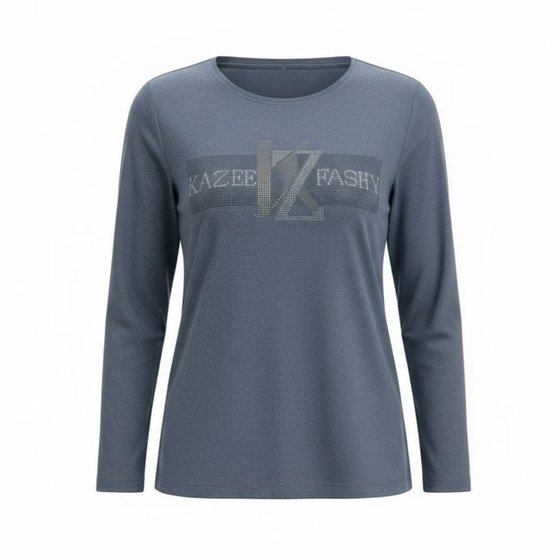 بلوز آستین بلند یقه گرد زنانه مدل موهر نگین دار کد 008