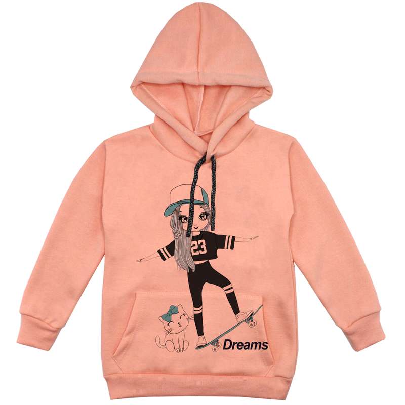 هودی دخترانه مدل دختر و اسکیت F93 رنگ گلبهی