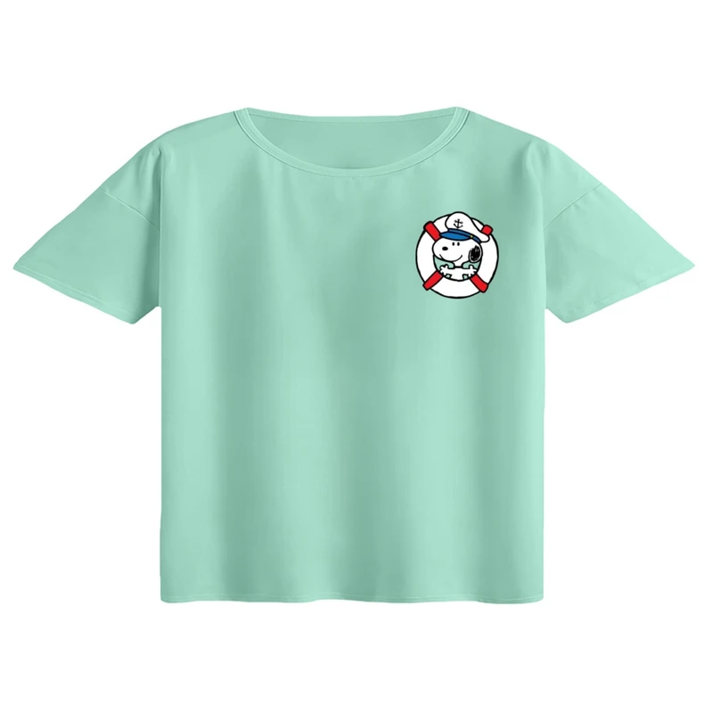 کراپ تی‌شرت آستین کوتاه زنانه مدل اسنوپی کد ۵ رنگ سبز روشن