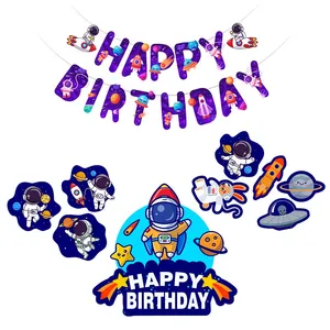 تاپر کیک و ریسه تولد طرح فضایی میواستیکر کد TC01 بسته 10 عددی