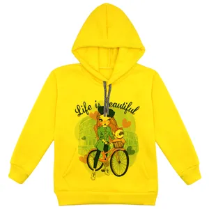 هودی دخترانه مدل دختر و دوچرخه کد F86 رنگ زرد