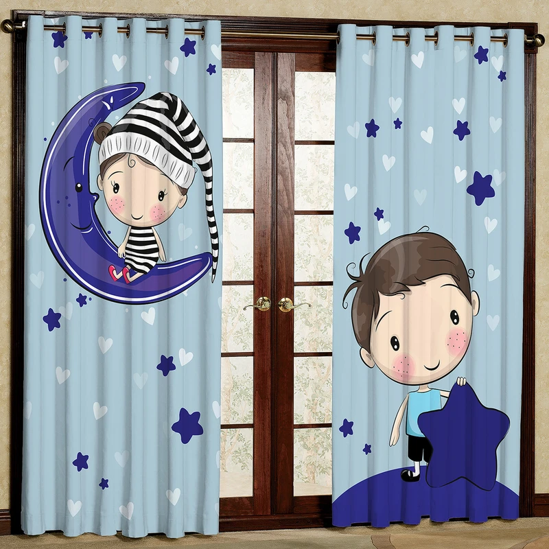 پرده مدل ماه و ستاره پسر هازان پانچی کد 4083 سایز 140x200 سانتی متر