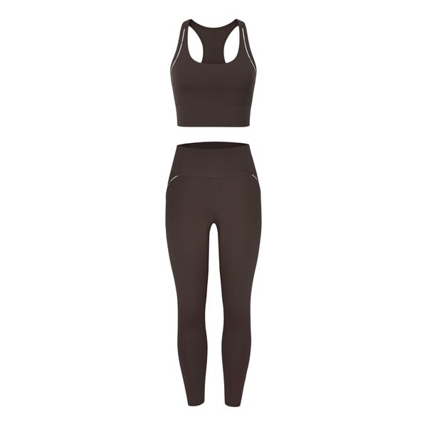 ست تاپ و لگینگ ورزشی زنانه مدل اسکواش کد M5239 رنگ قهوه‌ای