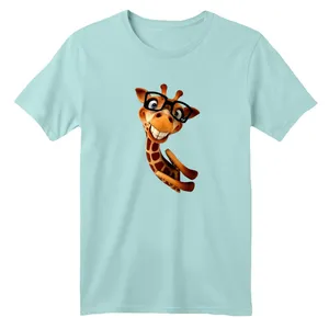 تی شرت آستین کوتاه بچگانه مدل زرافه  رنگ آبی روشن