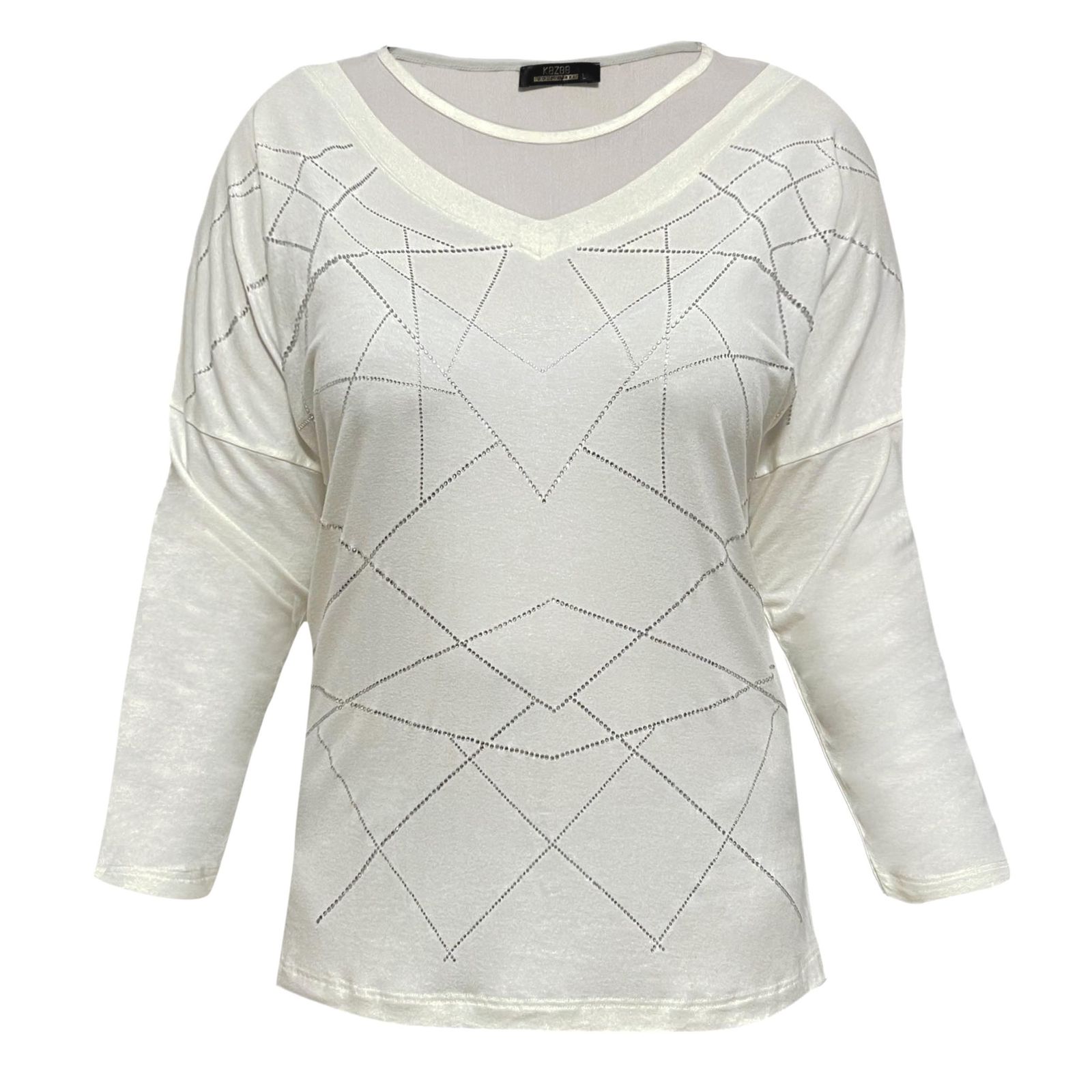 بلوز آستین بلند زنانه کازه مدل نگین دار ضربدری ترک - - 1