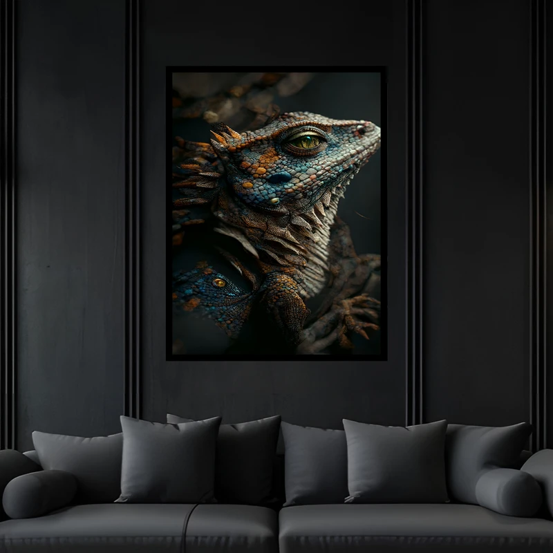 تابلو بکلیت طرح دکوراتیو حیوانات و جانوران سوسمار مدل B-bu7000 فریم مشکی