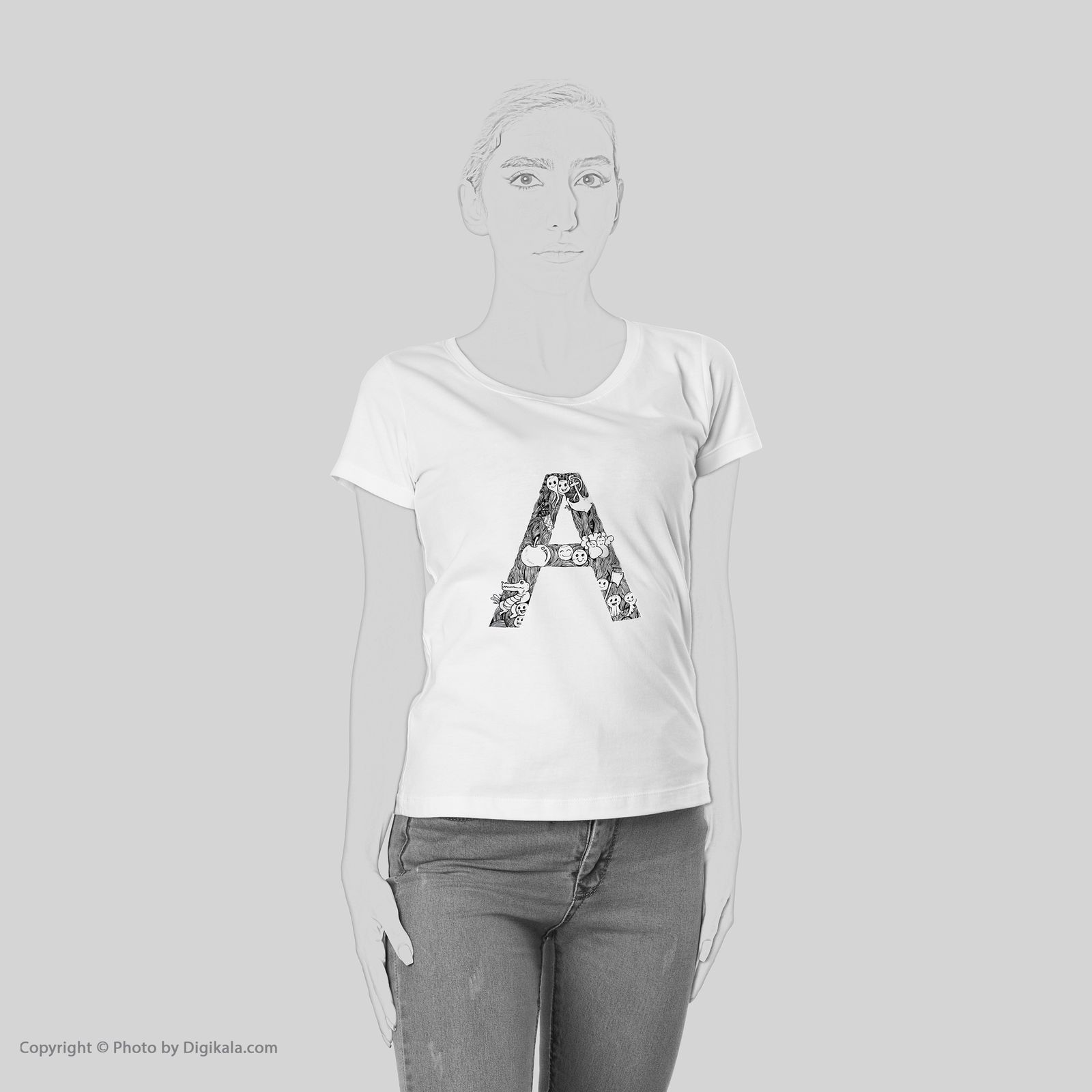 تی شرت آستین کوتاه زنانه شین دیزاین طرح حروف اول اسم A کد 4496 -  - 2