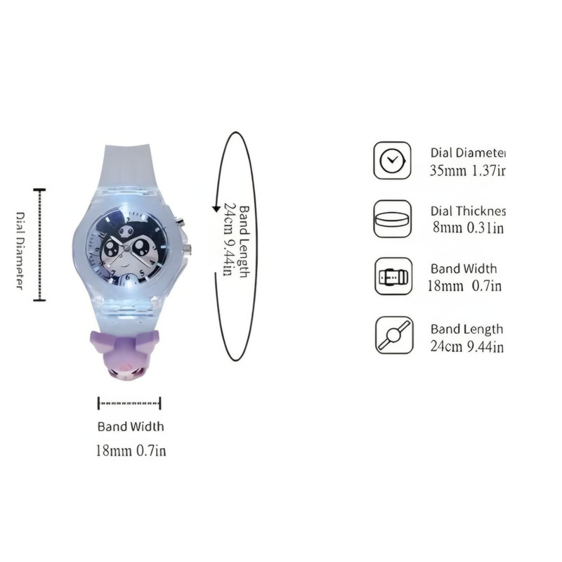 ساعت مچی عقربه‌ای کوارتز بچگانه مدل چراغدار بند سیلیکونی طرح کرومی