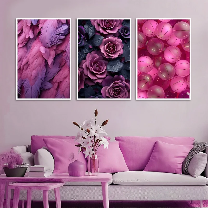 تابلو بکلیت طرح گل و پر مدل W-2849 مجموعه 3 عددی