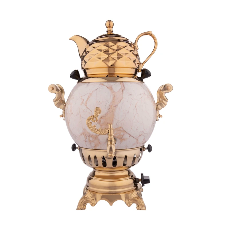 سماور گازسوز مظفریان مدل سنگی گنجایش 6 لیتر به همراه قوری