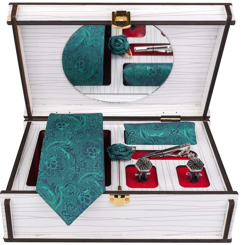 ست کراوات و دستمال جیب و دکمه سردست و گل کت مردانه جیان فرانکو روسی مدل GF-F723RE-BOX