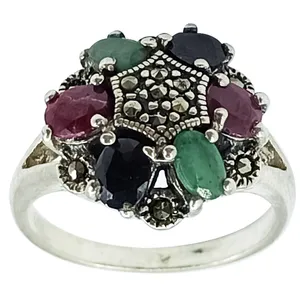 انگشتر نقره زنانه سلین کالا مدل یاقوت و زمرد ce-As308