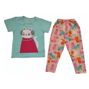 ست تی شرت و شلوار دخترانه مدل چاپ عروسکی