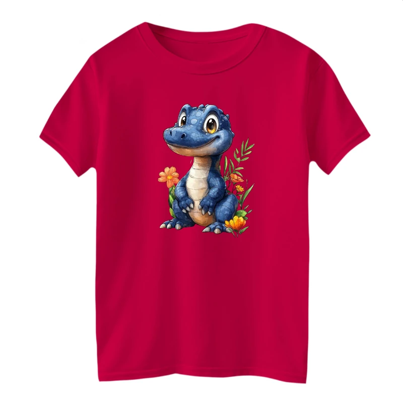 تی شرت آستین کوتاه بچگانه مدل دایناسور و گل