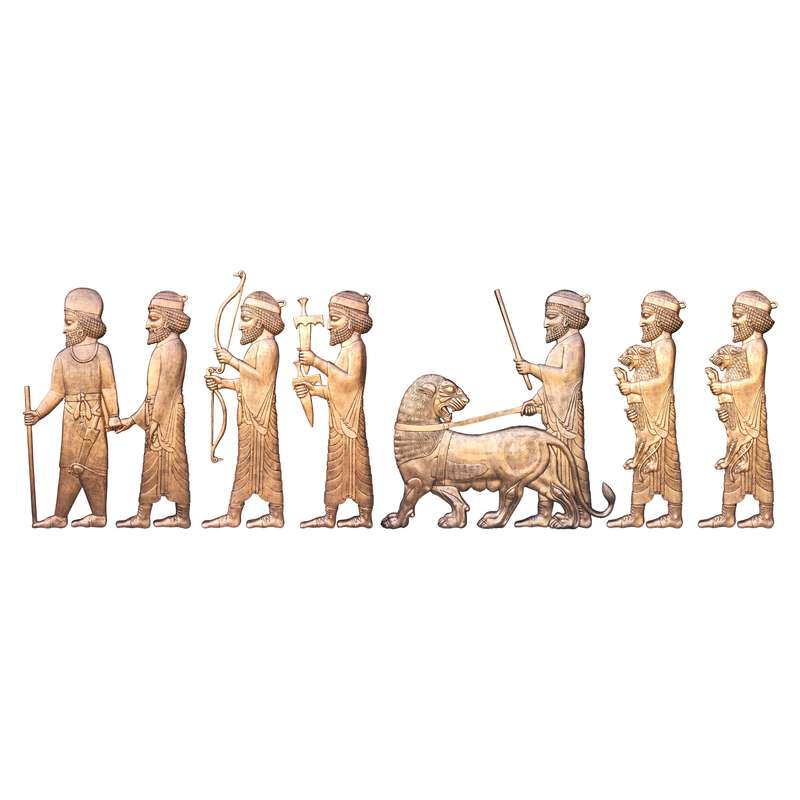 دیوارکوب تندیس و پیکره شهریار مدل هدیه آوران عیلامی کاخ آپادانا تخت جمشید کد FG630 مجموعه 6 عددی