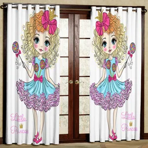 پرده مدل دختر و آب نبات چوبی هازان پانچی کد 2644ab سایز 140x200 سانتی متر