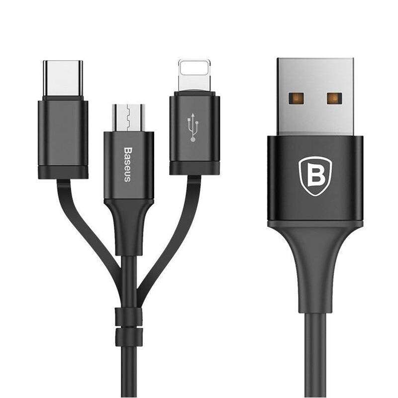 کابل تبدیل USB به microUSB/لایتنینگ/USB-C باسئوس مدل CA3IN1-ZY طول 1.2 متر