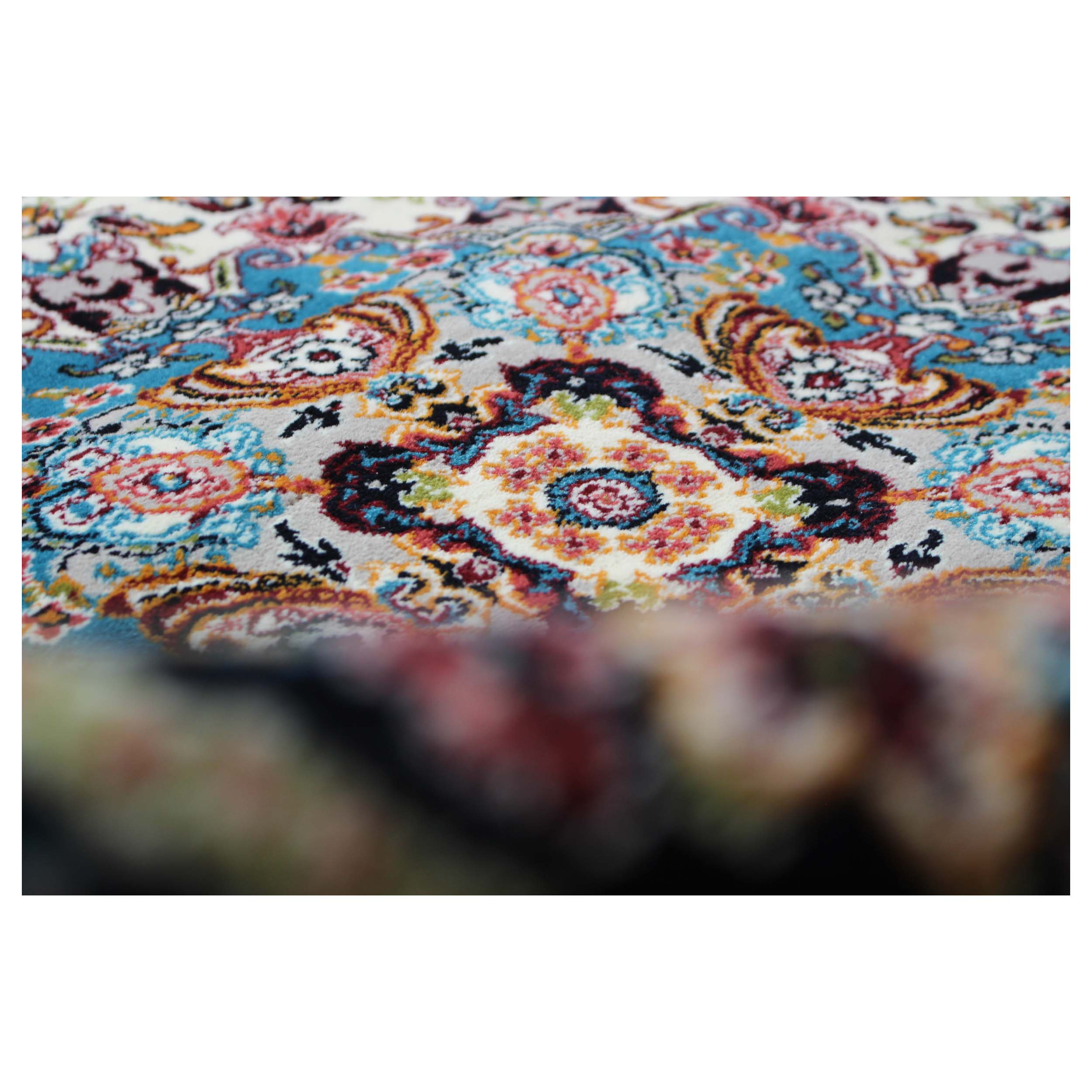 فرش ماشینی مدل دایره طرح هالیدی زمینه سرمه ای