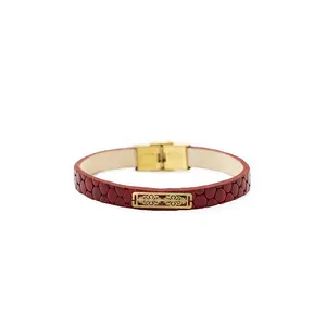 دستبند نقره ژابیز مدل چرم طبیعی طرح اسلیمی کد XL.114