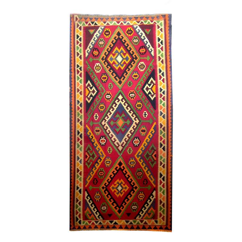 گلیم دستباف کناره طول سه متری طرح لوزی مدل AA70