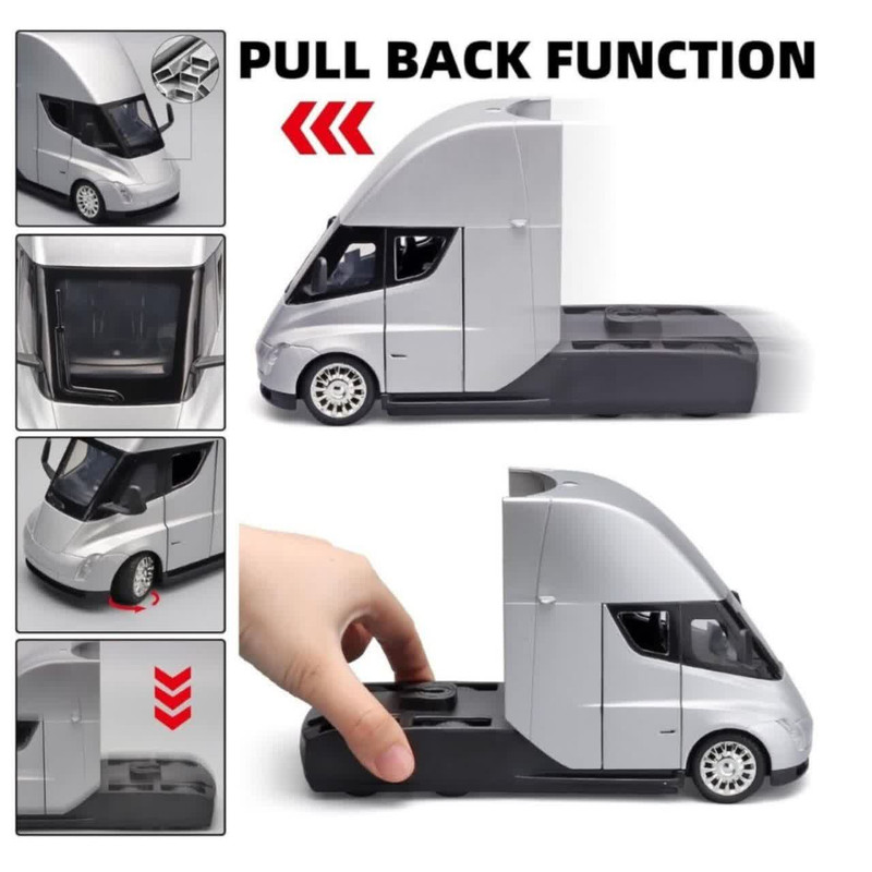 ماکت ماشین ناب سل مدل تریلی فلزی کشنده تسلا سمی موزیکال چراغدار همراه با ایستگاه شارژ TESLA Semi Truck Model Trailer NAAB001