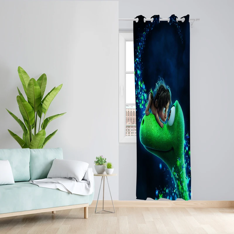 پرده طرح کودک دایناسور مدل مخمل پانچی کد L 958 Z سایز 140x200 سانتی متر