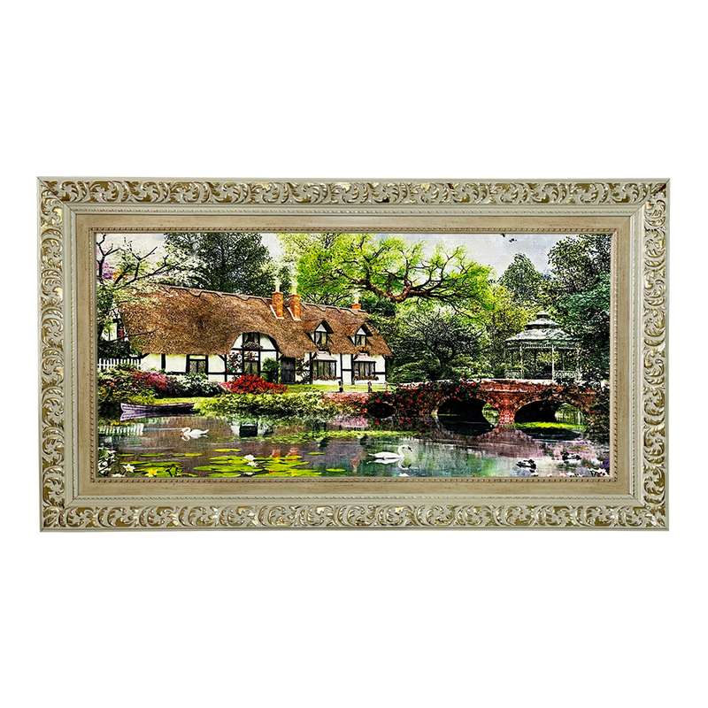 تابلو فرش ماشینی طرح دستبافت مدل خانه و برکه کد 7703